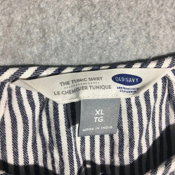 Womens Old Navy Blouse Tunic Length Striped Embroidery Floral Coastal Boho Beach - Picture 5 of 6